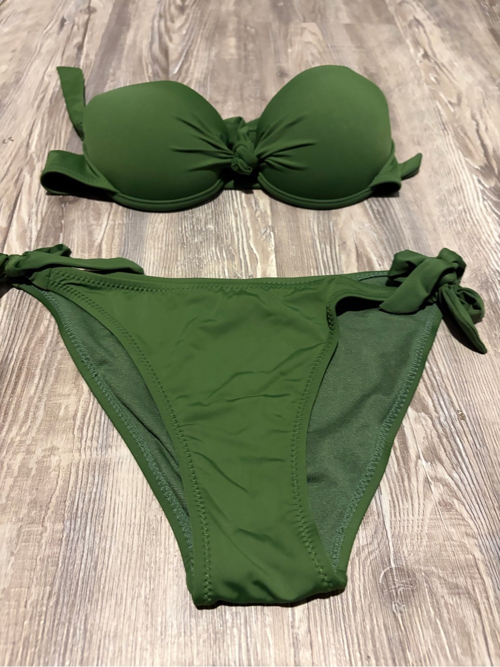 Olive Green Tie-Front Bikini Set - Women Swim